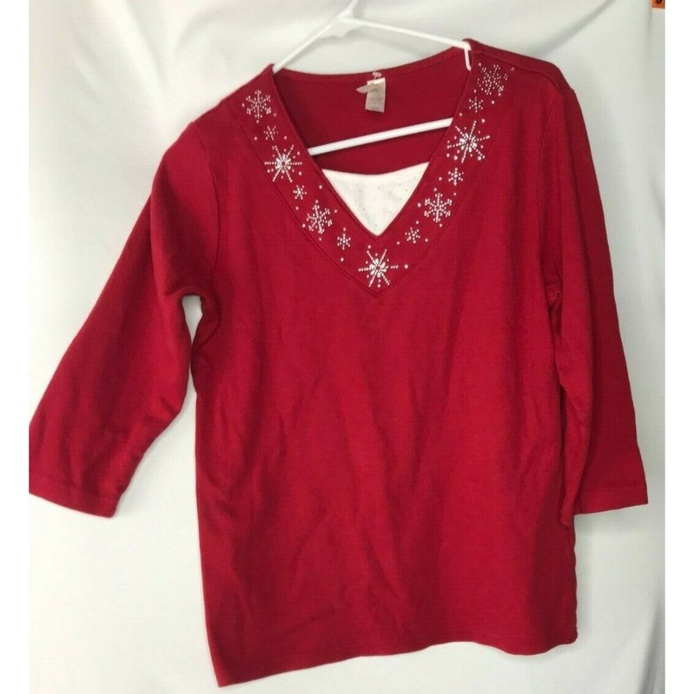 Holiday theme sparkling snowflake top size L